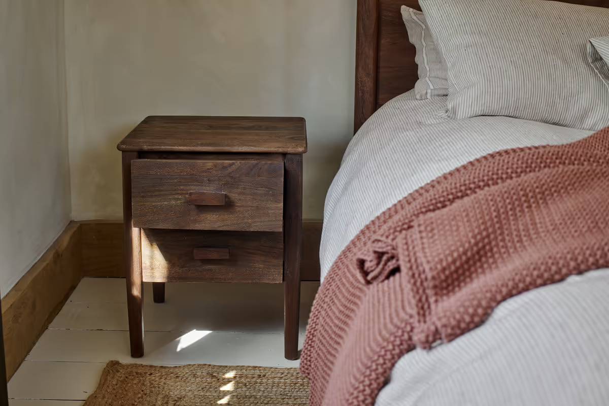 Nkuku - Anbu Acacia Bedside Table - Washed Walnut