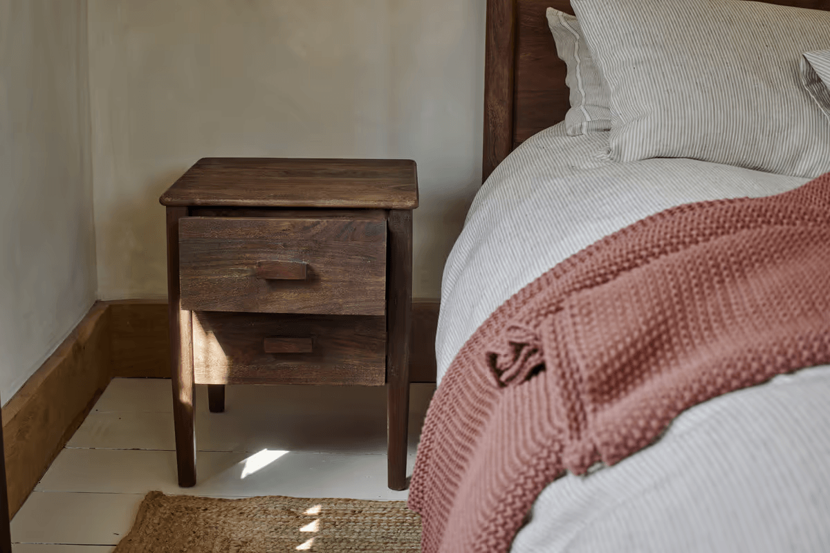 Nkuku - Anbu Acacia Bedside Table - Washed Walnut