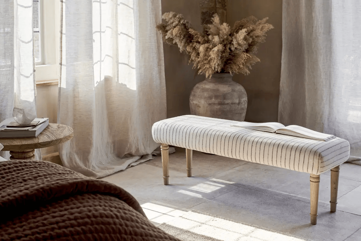 Nkuku - Sanja Stripe Upholstered Bench - Grey