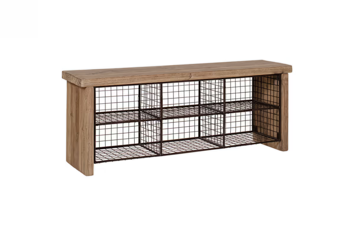 Nkuku - Abha Reclaimed Wood & Iron Storage Bench - Natural