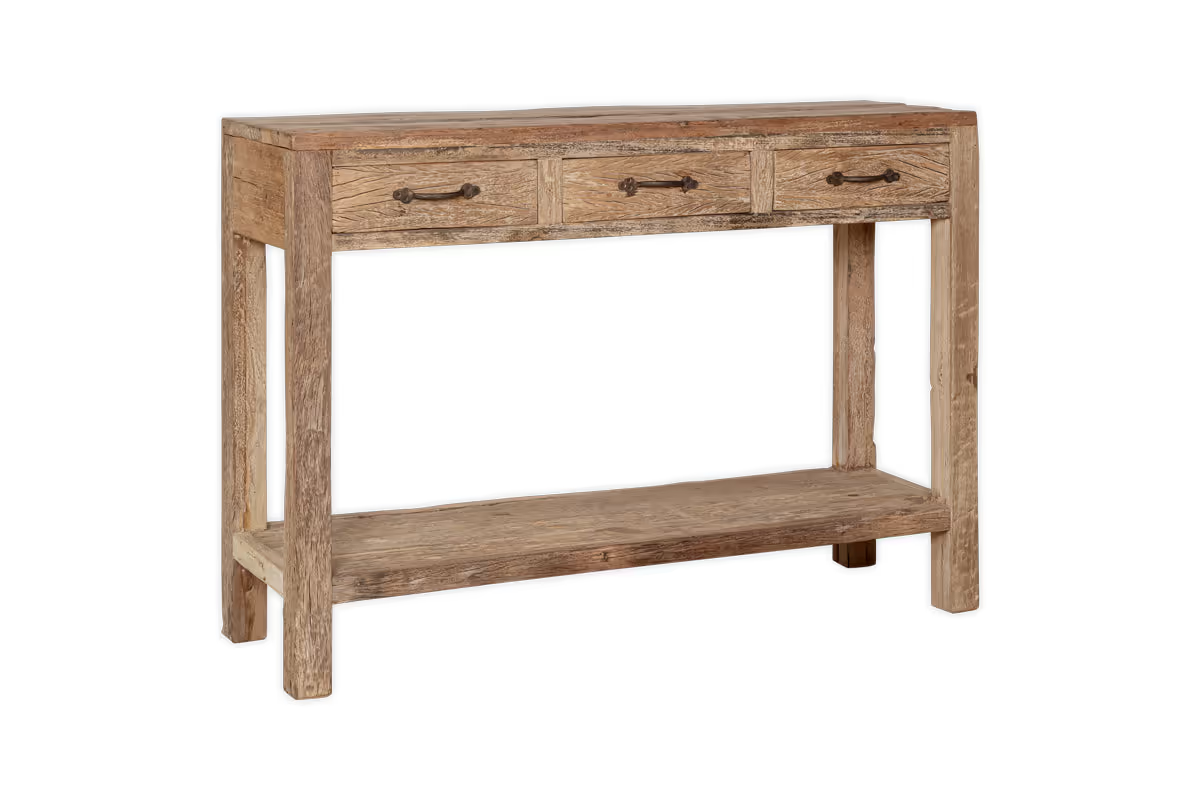 Nkuku - Ibo Reclaimed Wood 3 Drawer Console Table - Natural