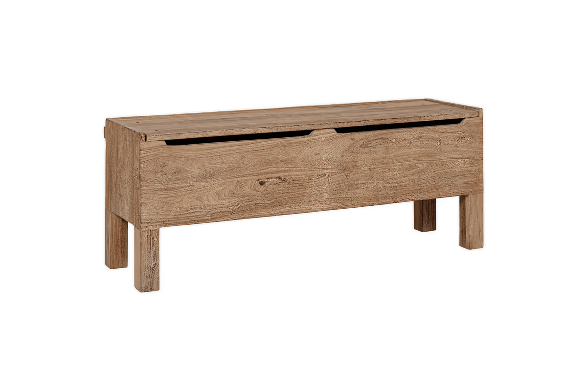 Nkuku - Teni Reclaimed Wood Storage Bench with Upholstered Linen Cushion - Natural