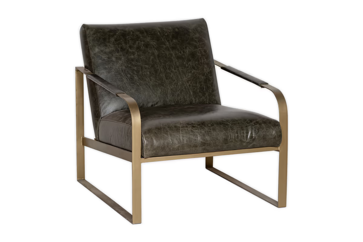 Nkuku - Adra Leather & Brass Occasional Chair - Moss Green