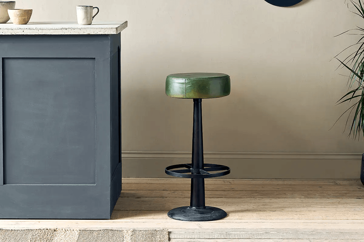Nkuku - Narwana Leather Round Stool - Rich Green
