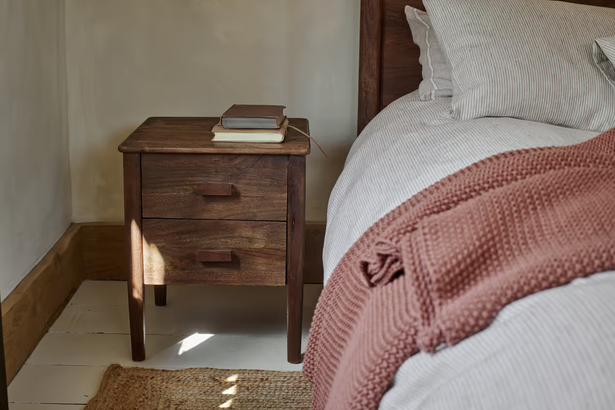 Nkuku - Anbu Acacia Bedside Table - Washed Walnut