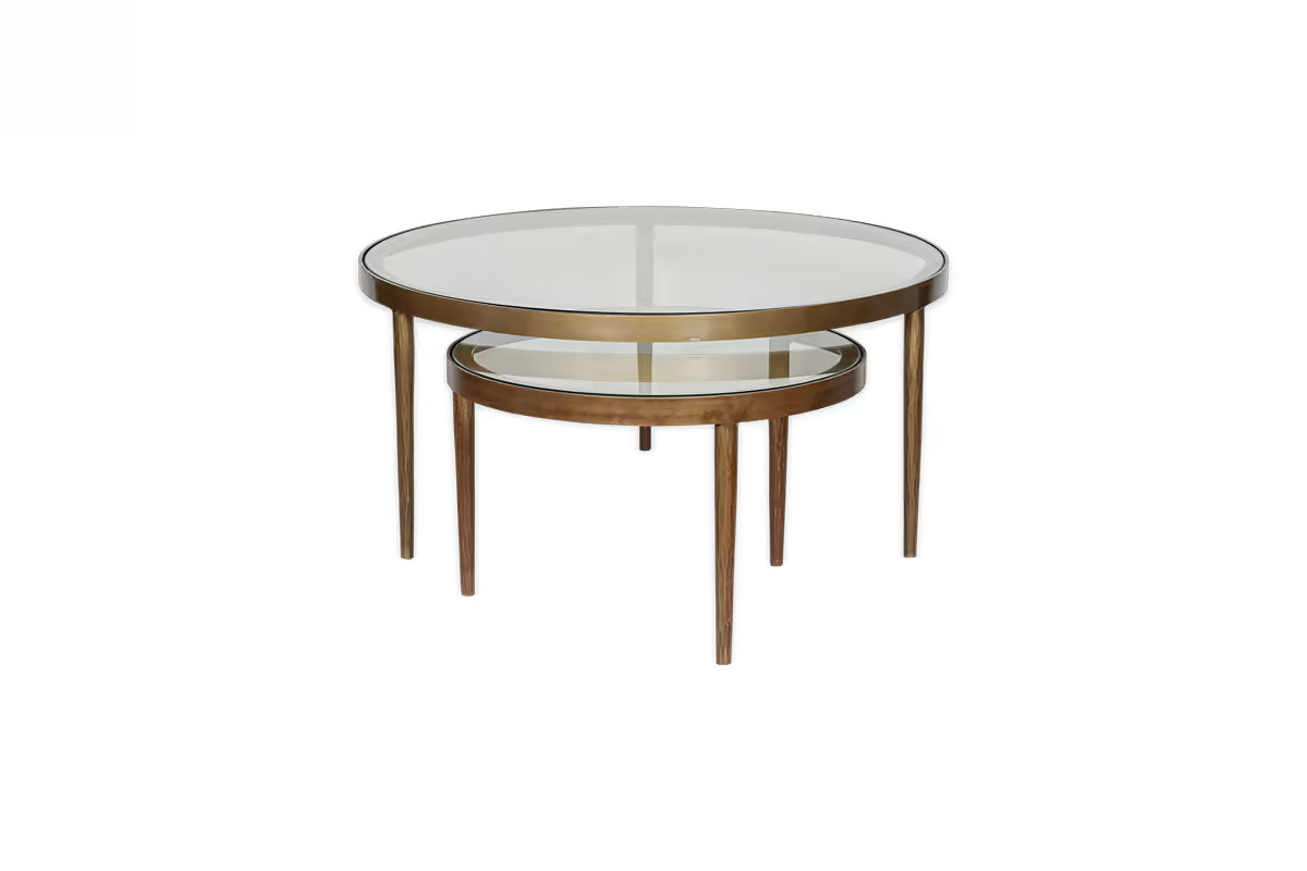 Nkuku - Jiya Iron & Glass Nested Coffee Tables - Brass