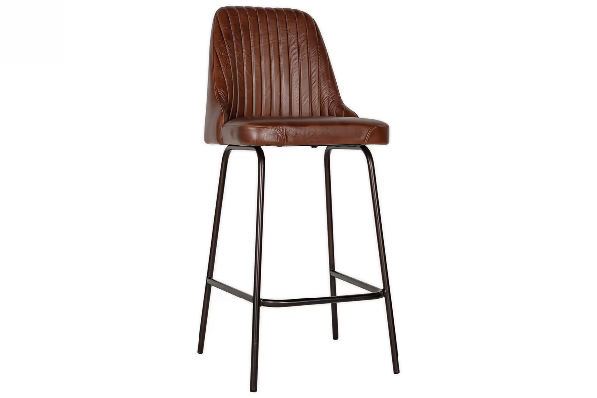Nkuku - Harsha Leather Counter Chair - Chocolate Brown