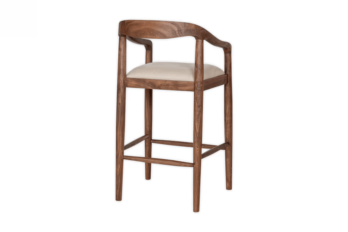Nkuku - Anbu Acacia Upholstered Counter Chair - Washed Walnut