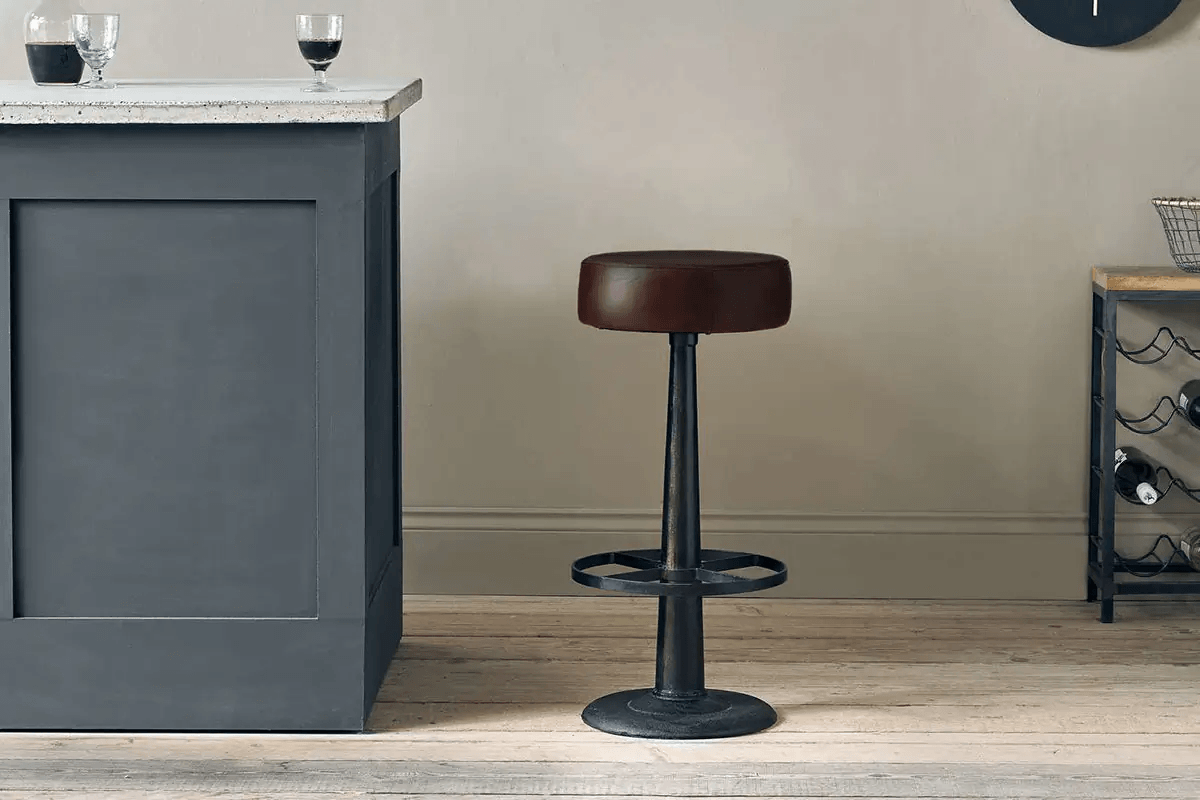 Nkuku - Narwana Leather Round Stool - Dark Brown