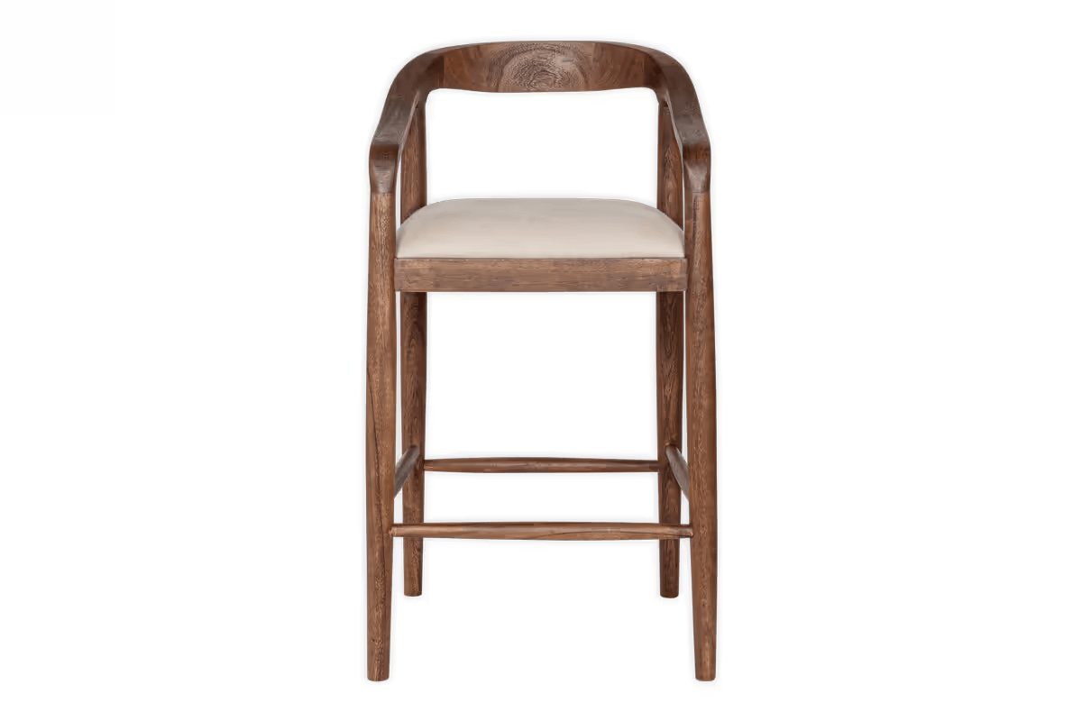 Nkuku - Anbu Acacia Upholstered Counter Chair - Washed Walnut