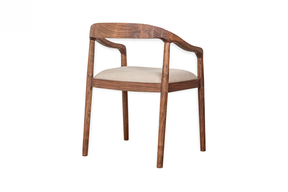 Nkuku - Anbu Acacia Upholstered Dining Chair - Washed Walnut