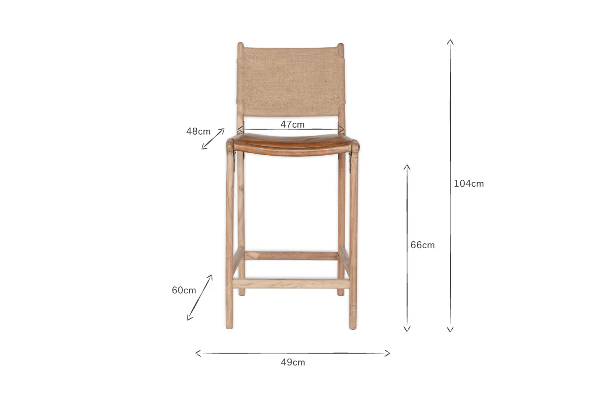 Nkuku - Nayan Leather & Jute Counter Chair - Tan