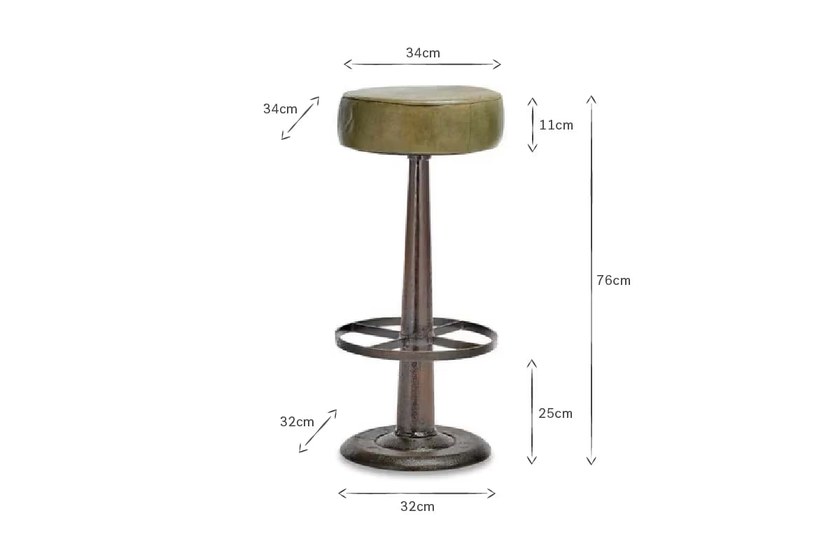 Nkuku - Narwana Leather Round Stool - Rich Green
