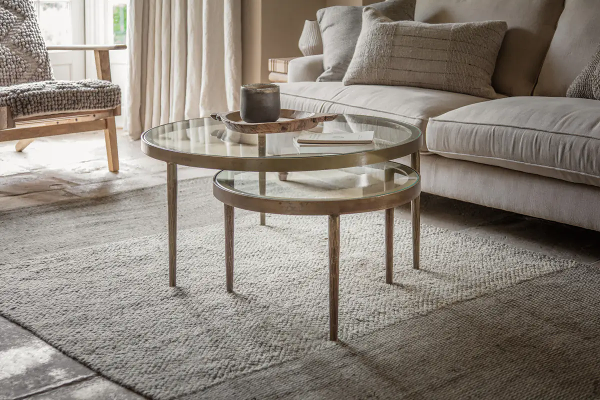 Nkuku - Jiya Iron & Glass Nested Coffee Tables - Brass