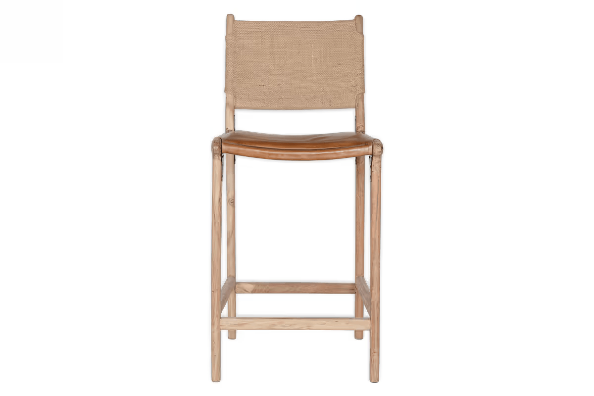 Nkuku - Nayan Leather & Jute Counter Chair - Tan