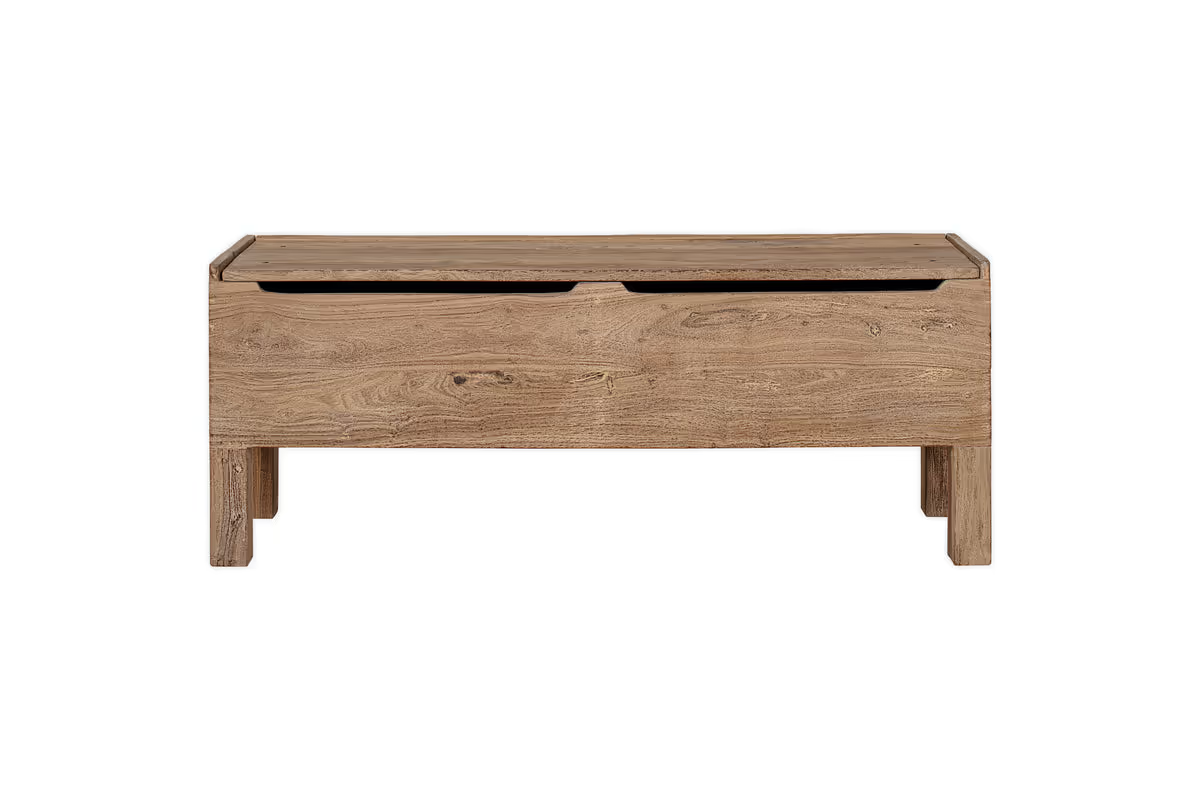 Nkuku - Teni Reclaimed Wood Storage Bench with Upholstered Linen Cushion - Natural