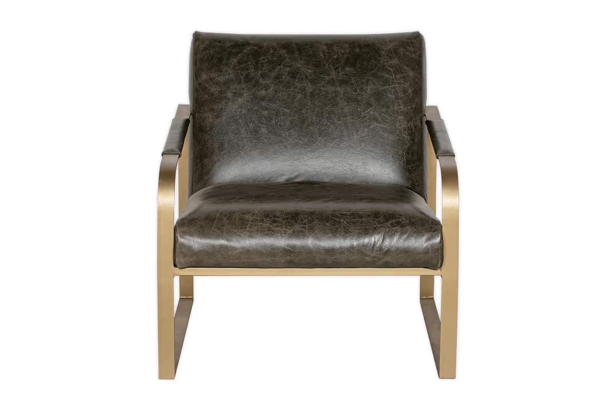 Nkuku - Adra Leather & Brass Occasional Chair - Moss Green