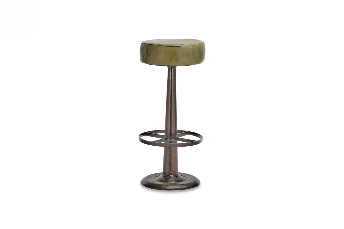 Nkuku - Narwana Leather Round Stool - Rich Green