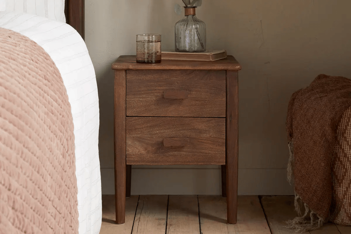 Nkuku - Anbu Acacia Bedside Table - Washed Walnut