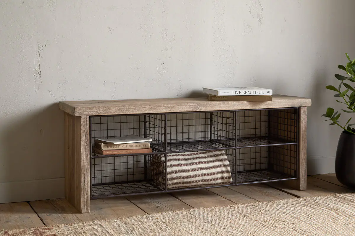 Nkuku - Abha Reclaimed Wood & Iron Storage Bench - Natural