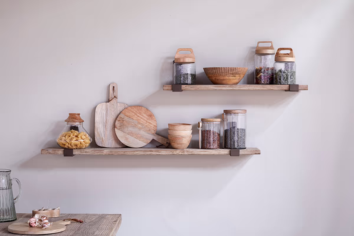 Nkuku - Ibo Reclaimed Wood & Iron Shelf - Natural - Large