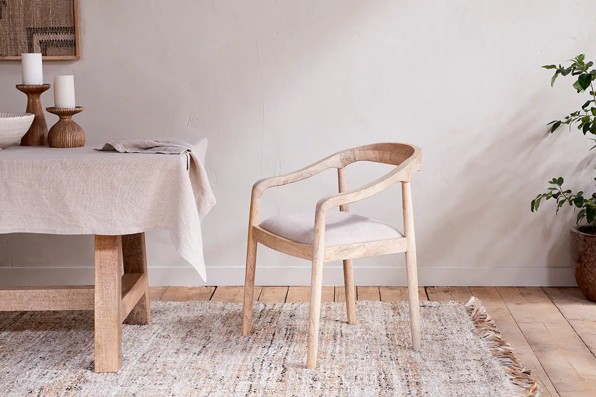 Nkuku - Anbu Mango Wood Upholstered Dining Chair - Natural