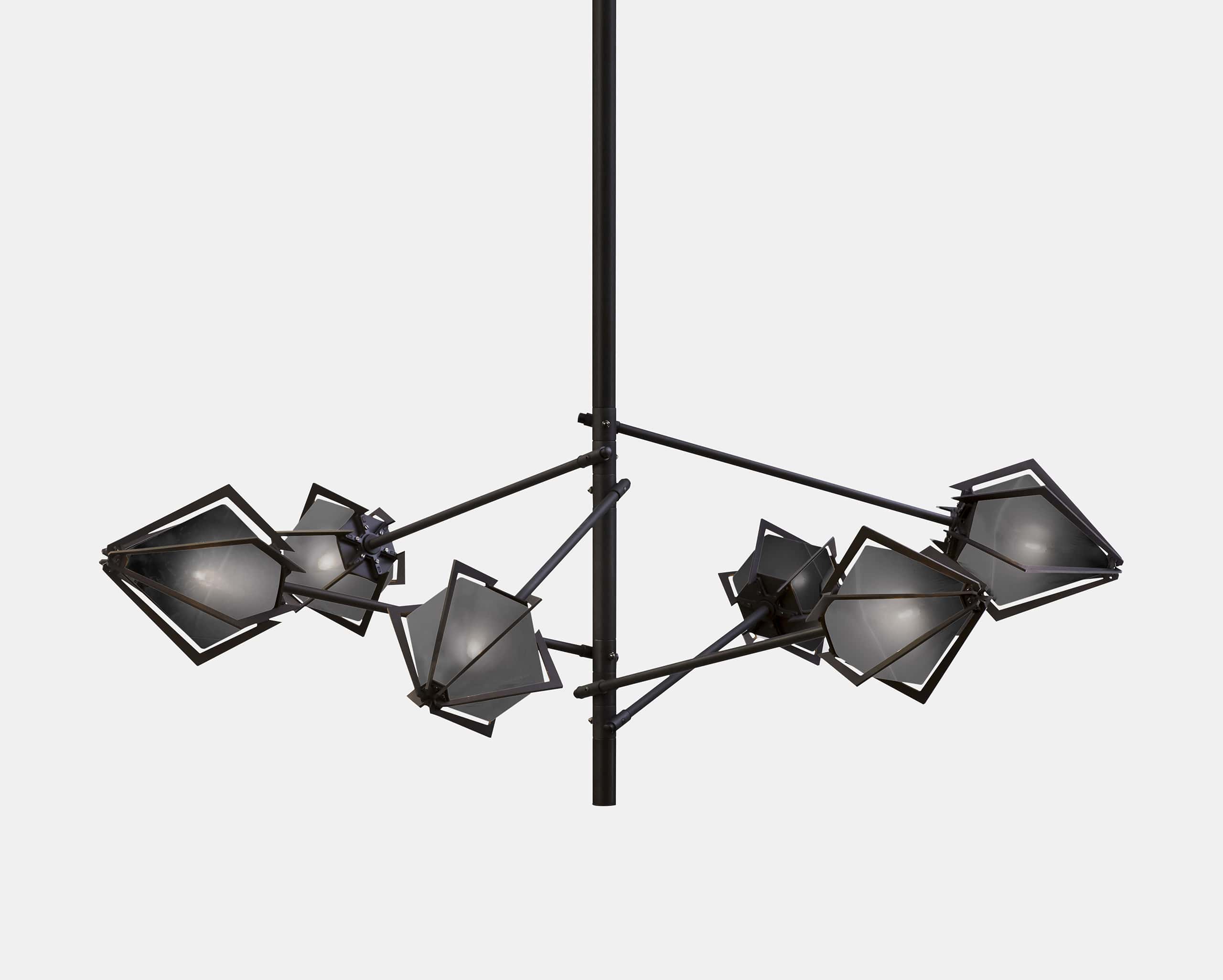 HARLOW SPOKE SMALL CHANDELIER-SMOKED GRAY GLASS-BLACKENED STEEL-GABRIEL SCOTT-min