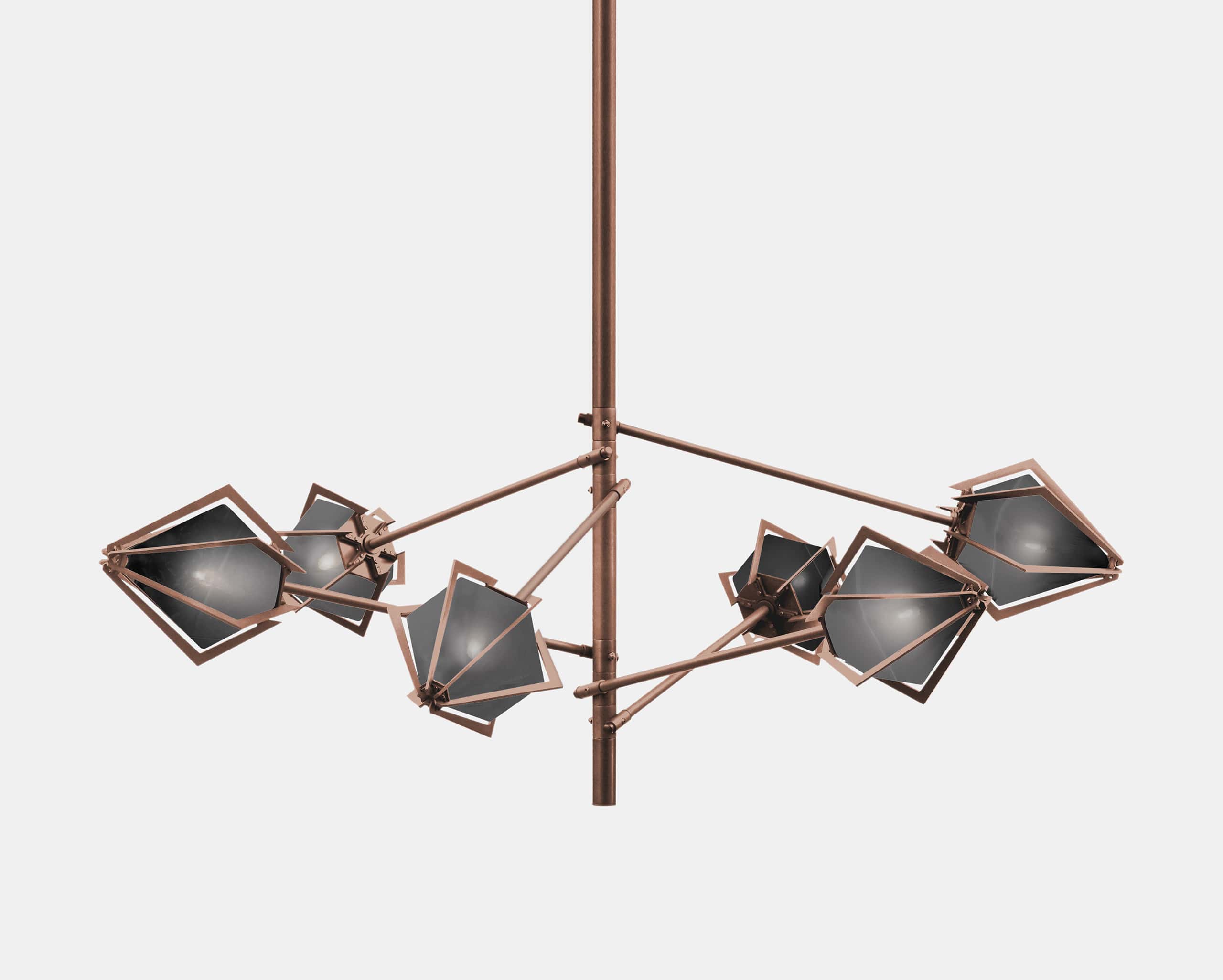 HARLOW SPOKE SMALL CHANDELIER-SMOKED GRAY GLASS-SATIN COPPER-GABRIEL SCOTT-min