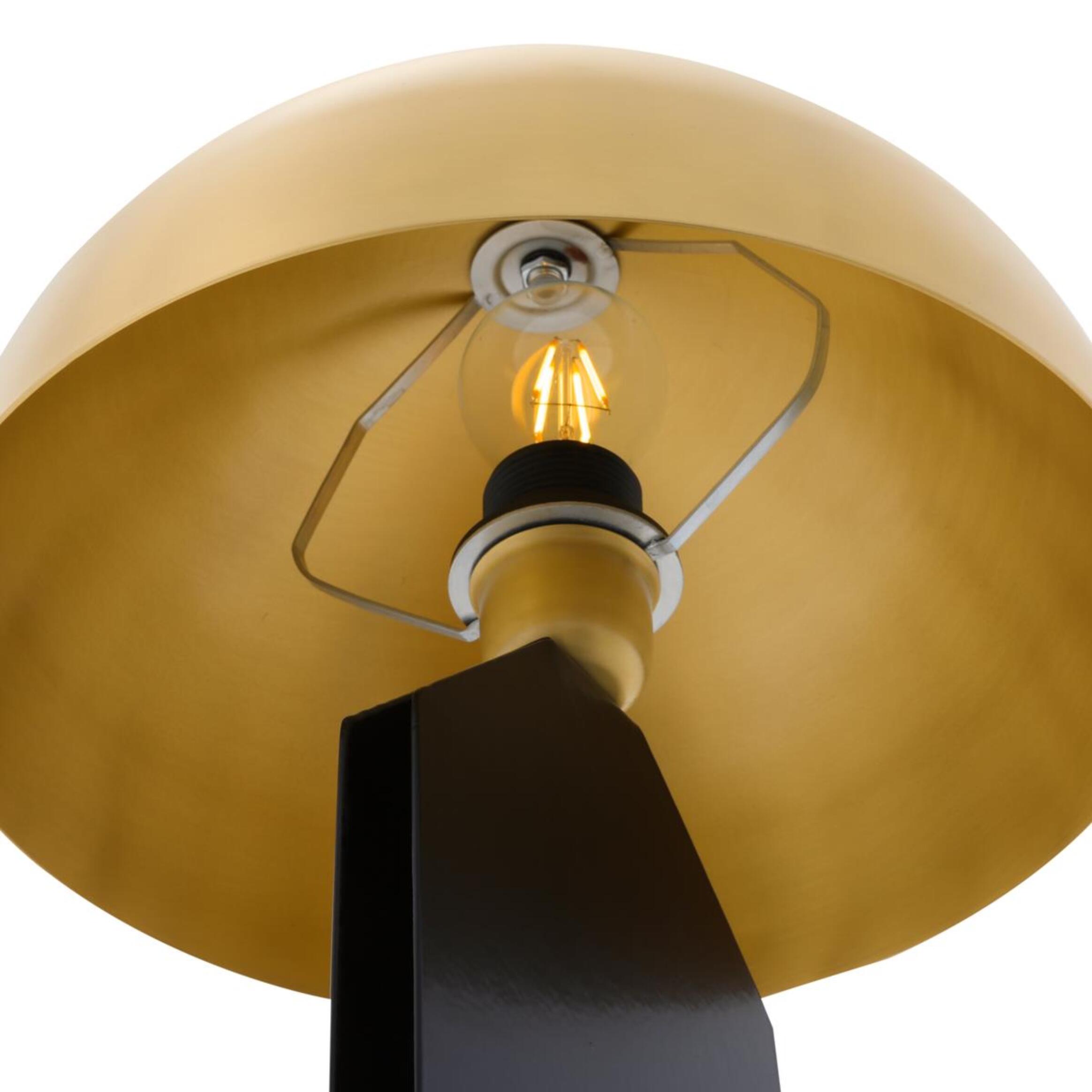 Mullan Pencil Brass Dome Table Lamp on Metal Stand - Satin Brass & Powder Coated Matte Black Finish
