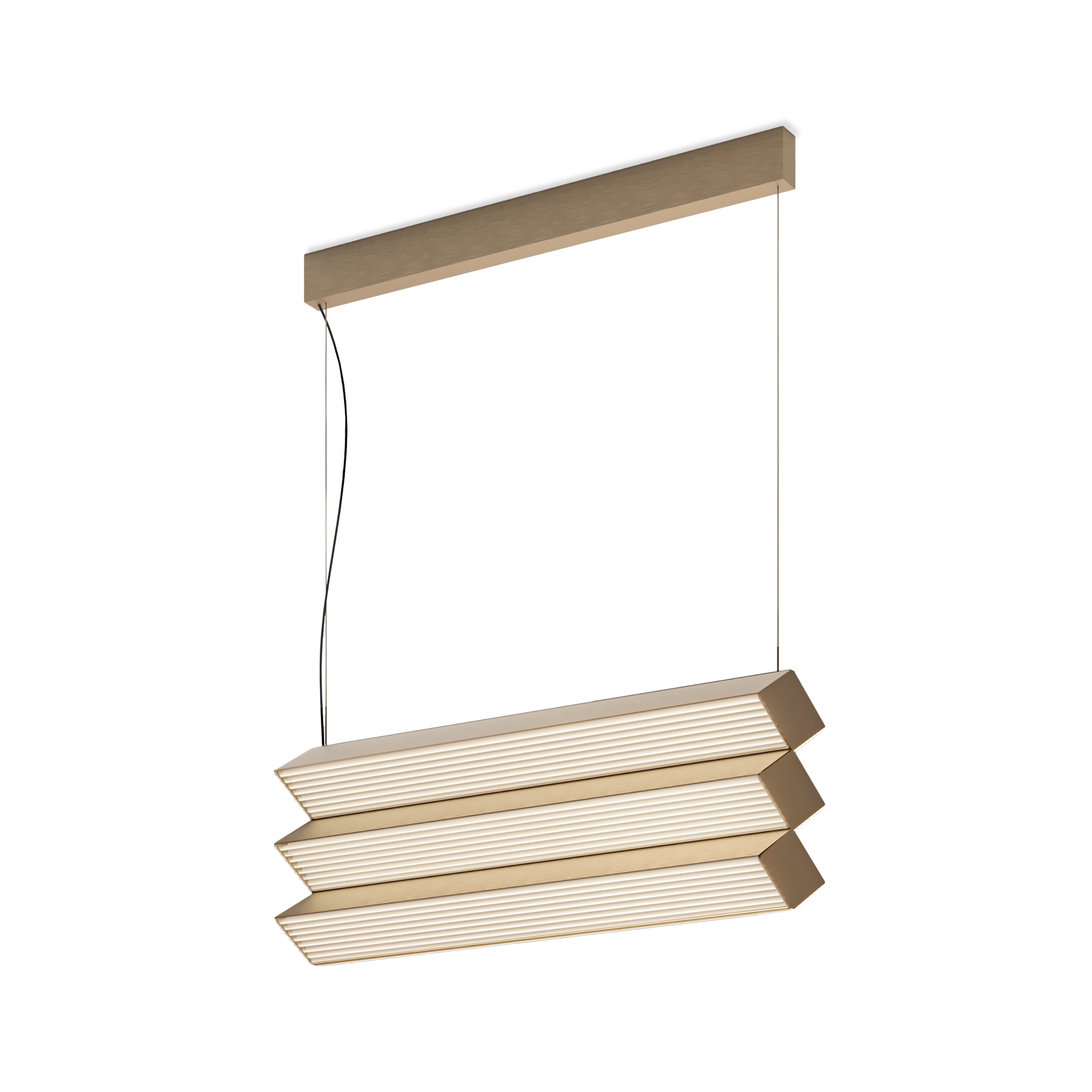 Contardi Lighting Stick Trio Suspension Lamp - Satin Golden Nickel - Ribbed Plexiglass
