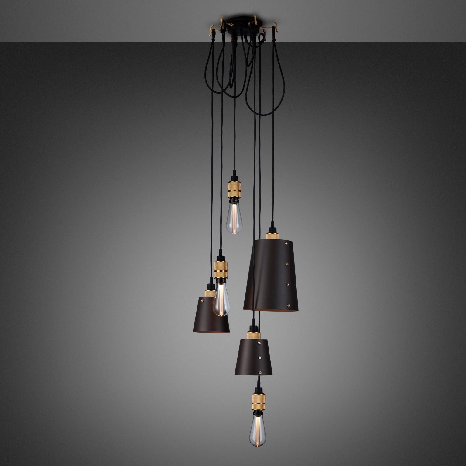 Buster & Punch Hooked Pendant Chandelier - 6.0- Mix - Graphite - Brass - 2.0m