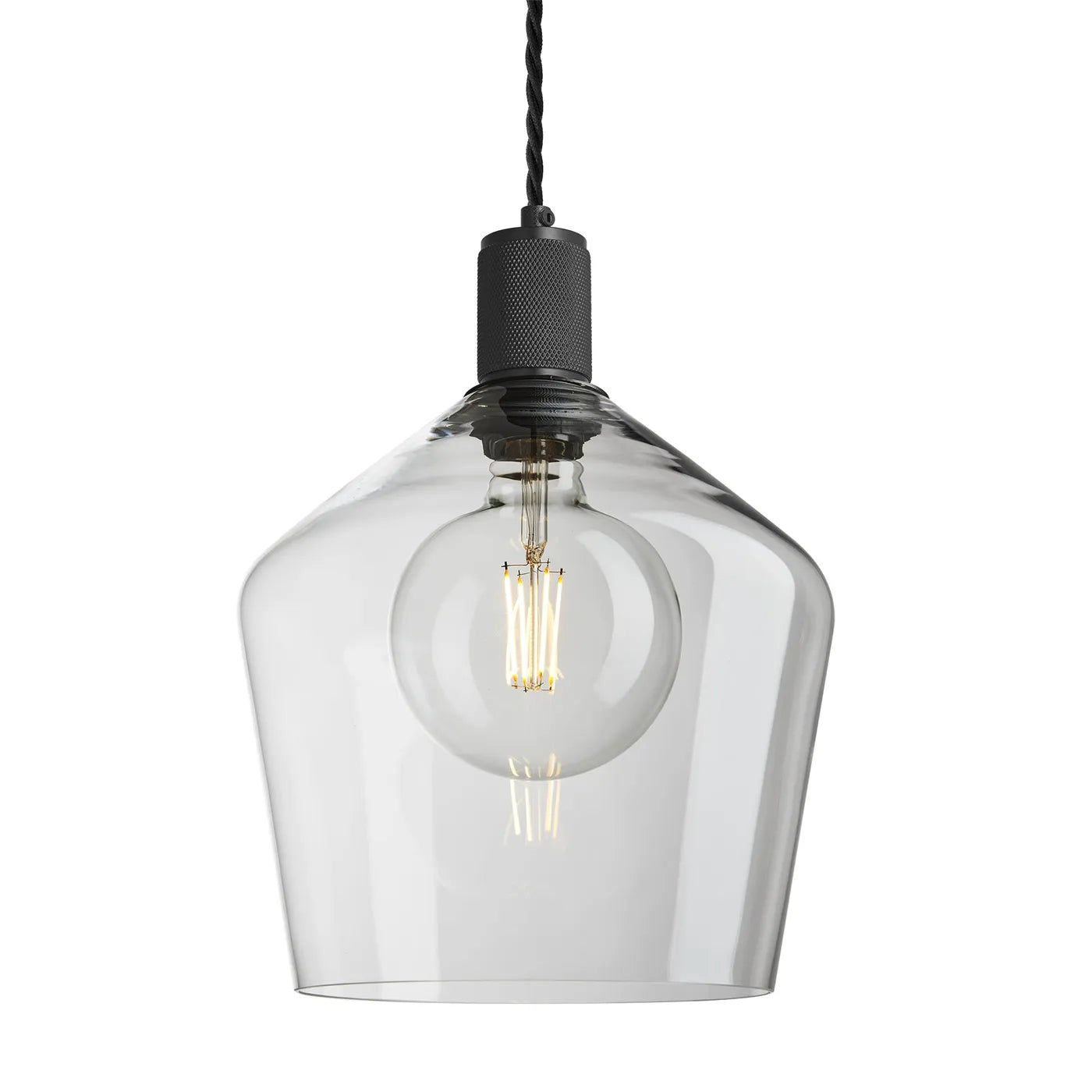Industville Knurled Glass Schoolhouse Pendant - 10 Inch - Clear Glass - Black Pendant Holder