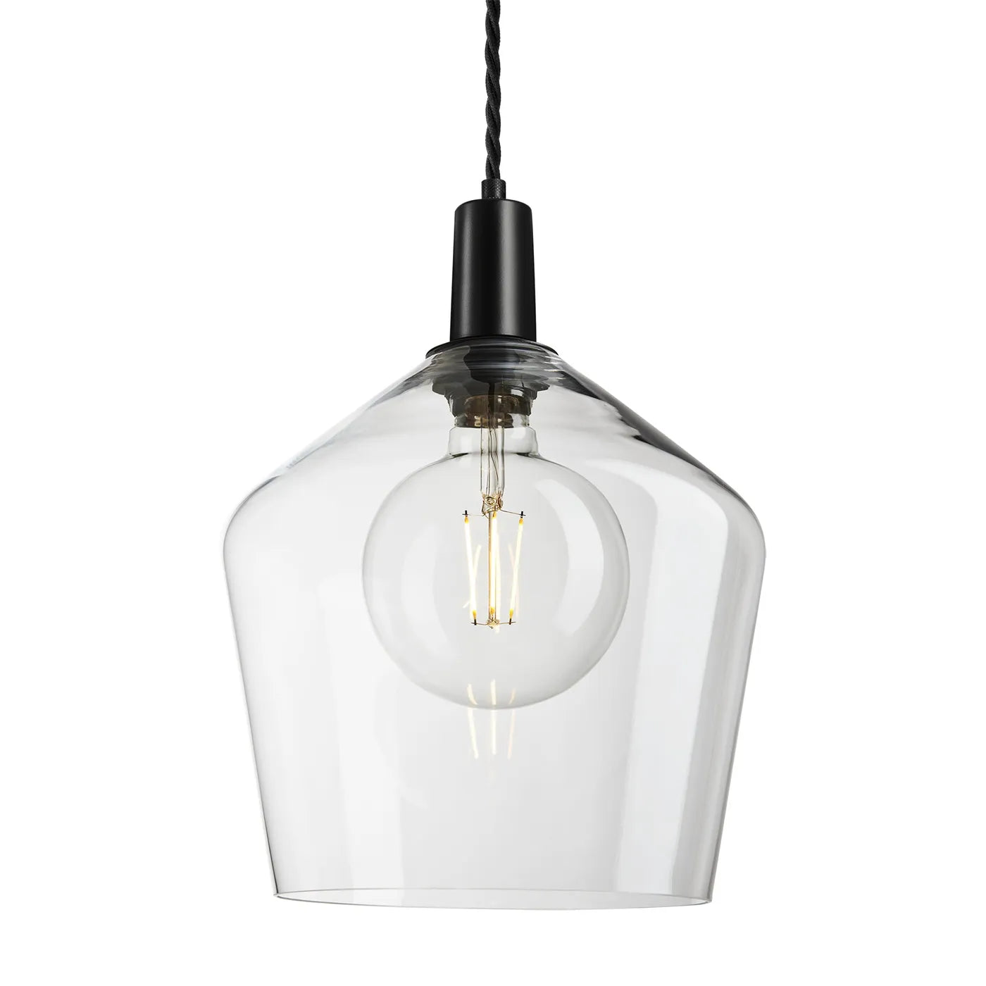 Industville Sleek Glass Schoolhouse Pendant - 10 Inch - Clear Glass - Black Pendant Holder