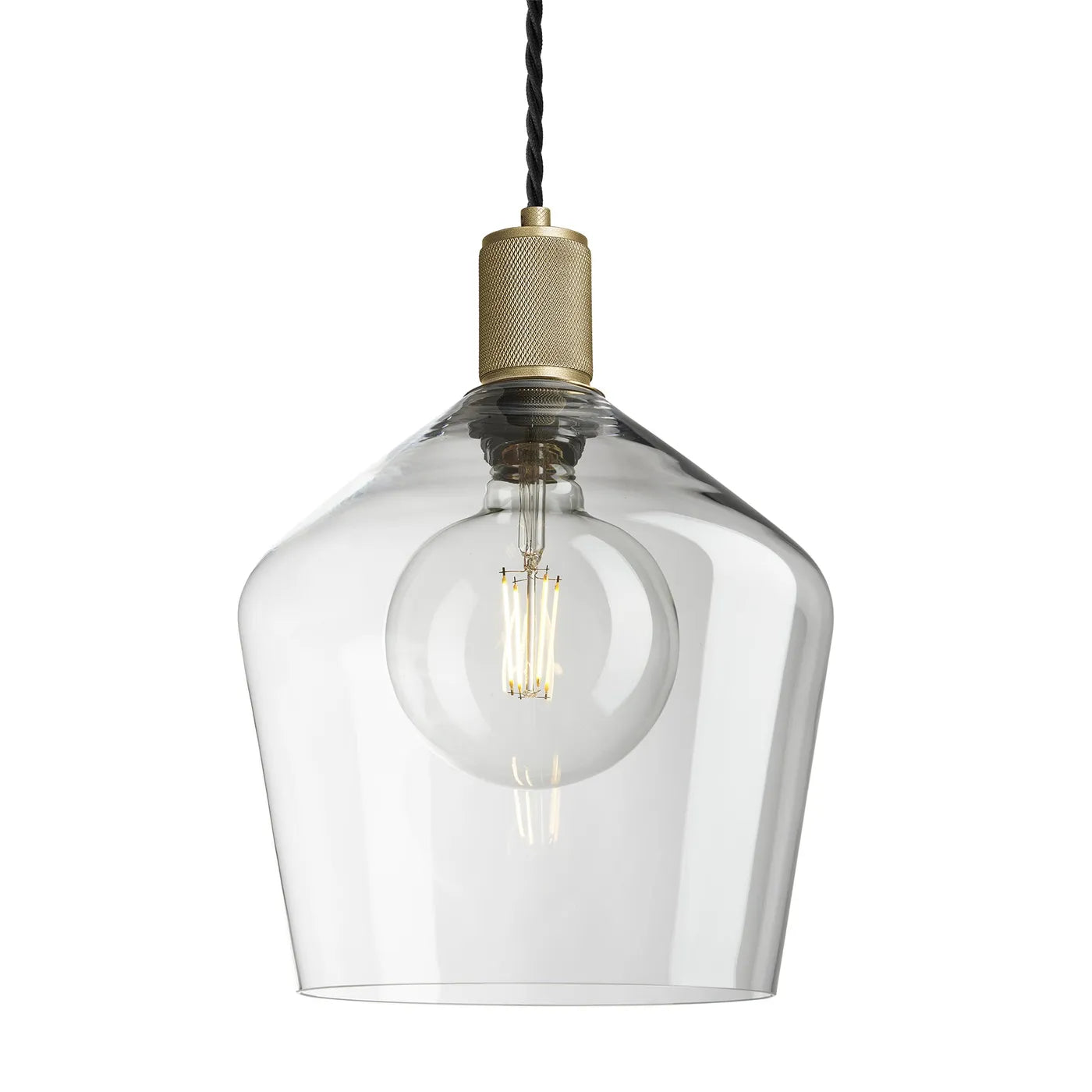 Industville Knurled Glass Schoolhouse Pendant - 10 Inch - Clear Glass - Brass Pendant Holder