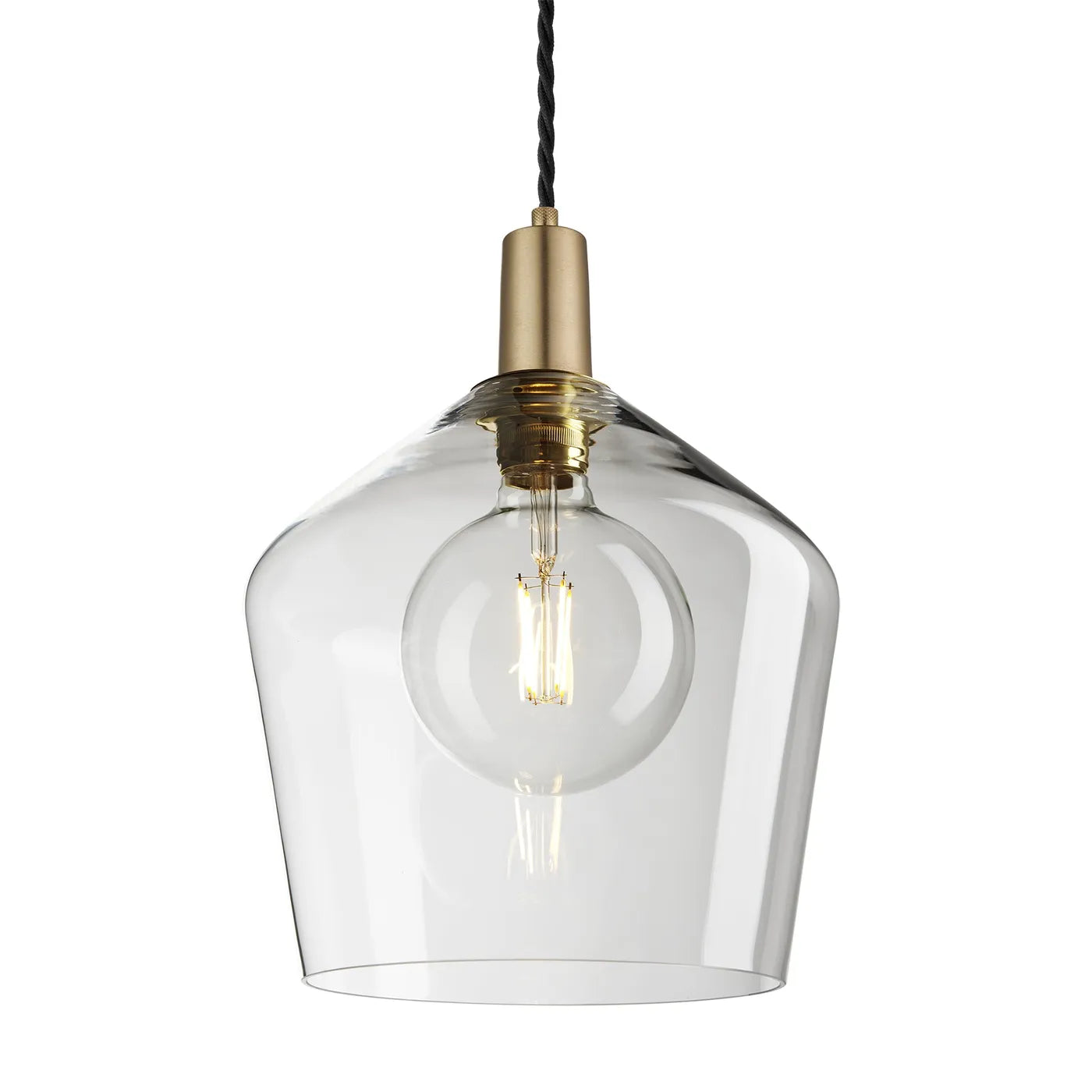 Industville Sleek Glass Schoolhouse Pendant - 10 Inch - Clear Glass - Brass Pendant Holder