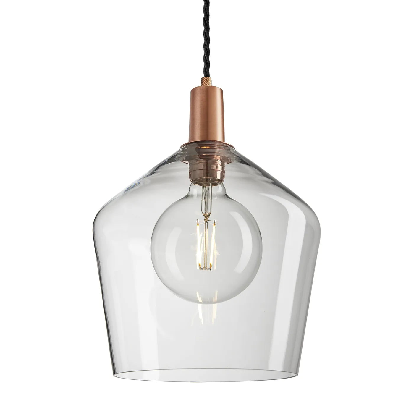 Industville Sleek Glass Schoolhouse Pendant - 10 Inch - Clear Glass - Copper Pendant Holder