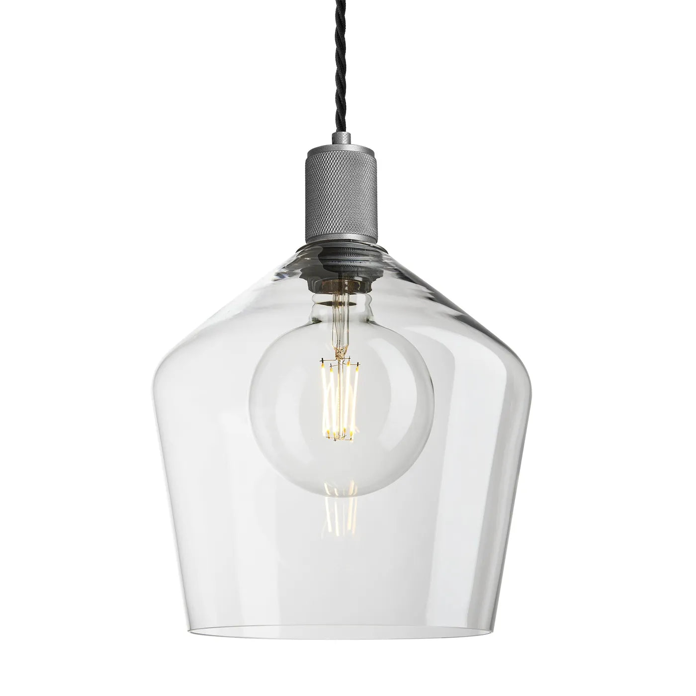 Industville Knurled Glass Schoolhouse Pendant - 10 Inch - Clear Glass - Pewter Pendant Holder