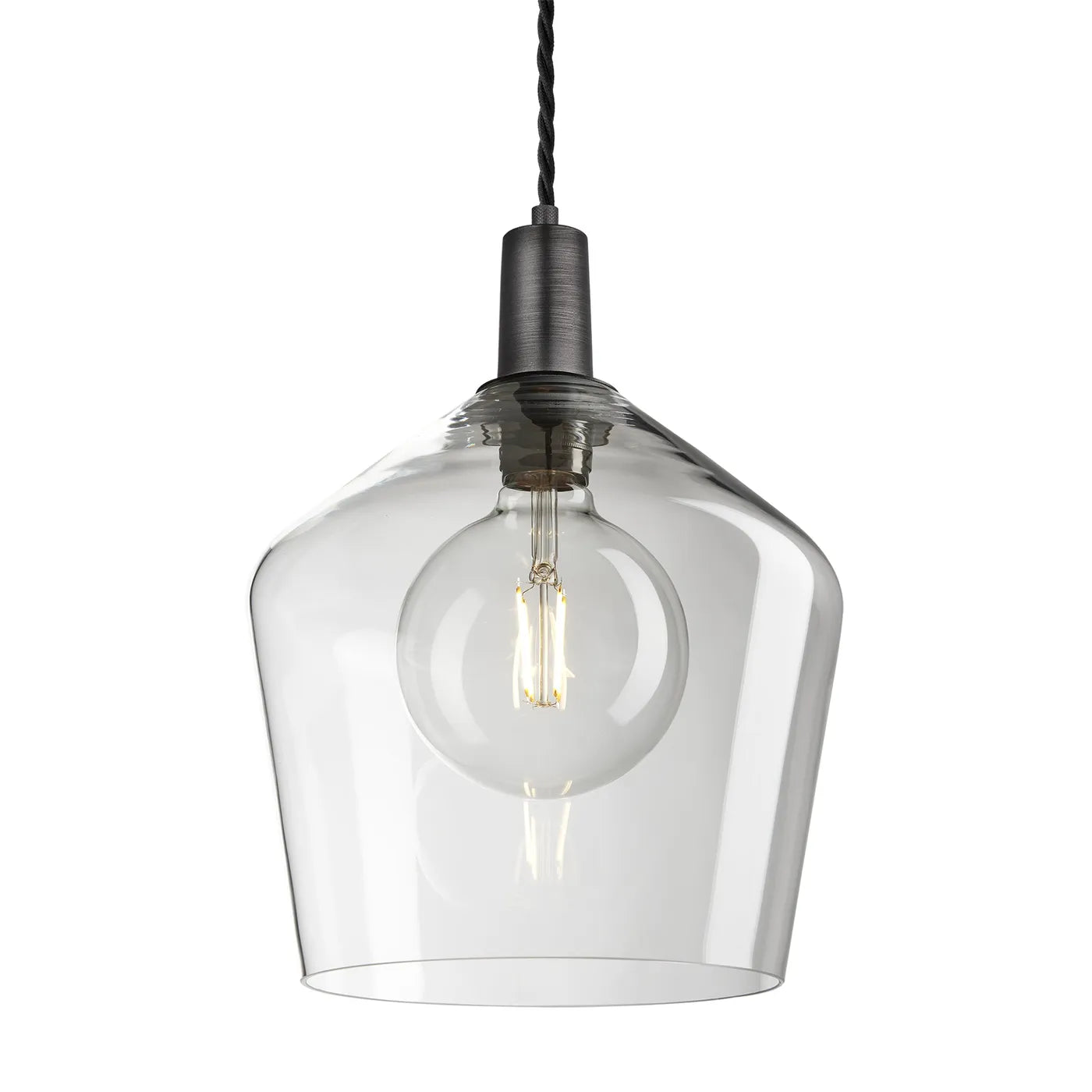 Industville Sleek Glass Schoolhouse Pendant - 10 Inch - Clear Glass - Pewter Pendant Holder
