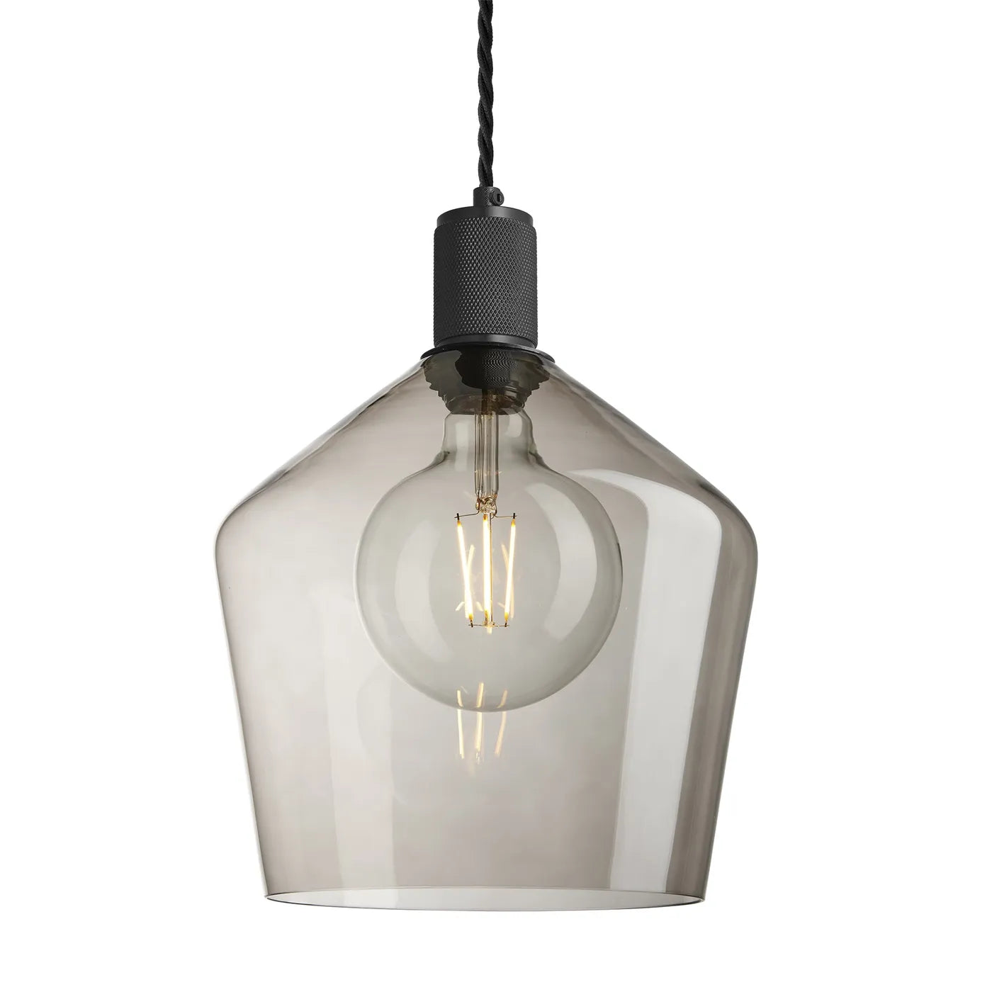 Industville Knurled Glass Schoolhouse Pendant - 10 Inch - Mocha Glass - Black Pendant Holder