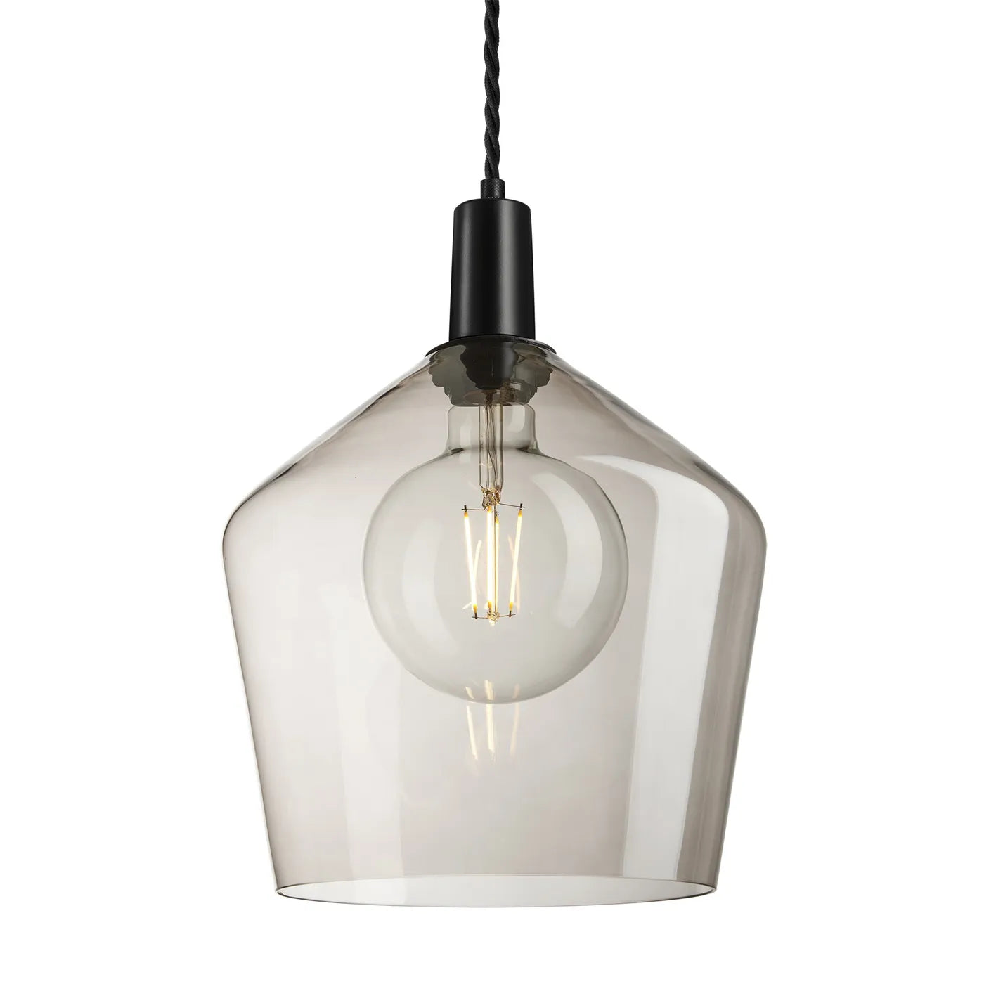 Industville Sleek Glass Schoolhouse Pendant - 10 Inch - Mocha Glass - Black Pendant Holder