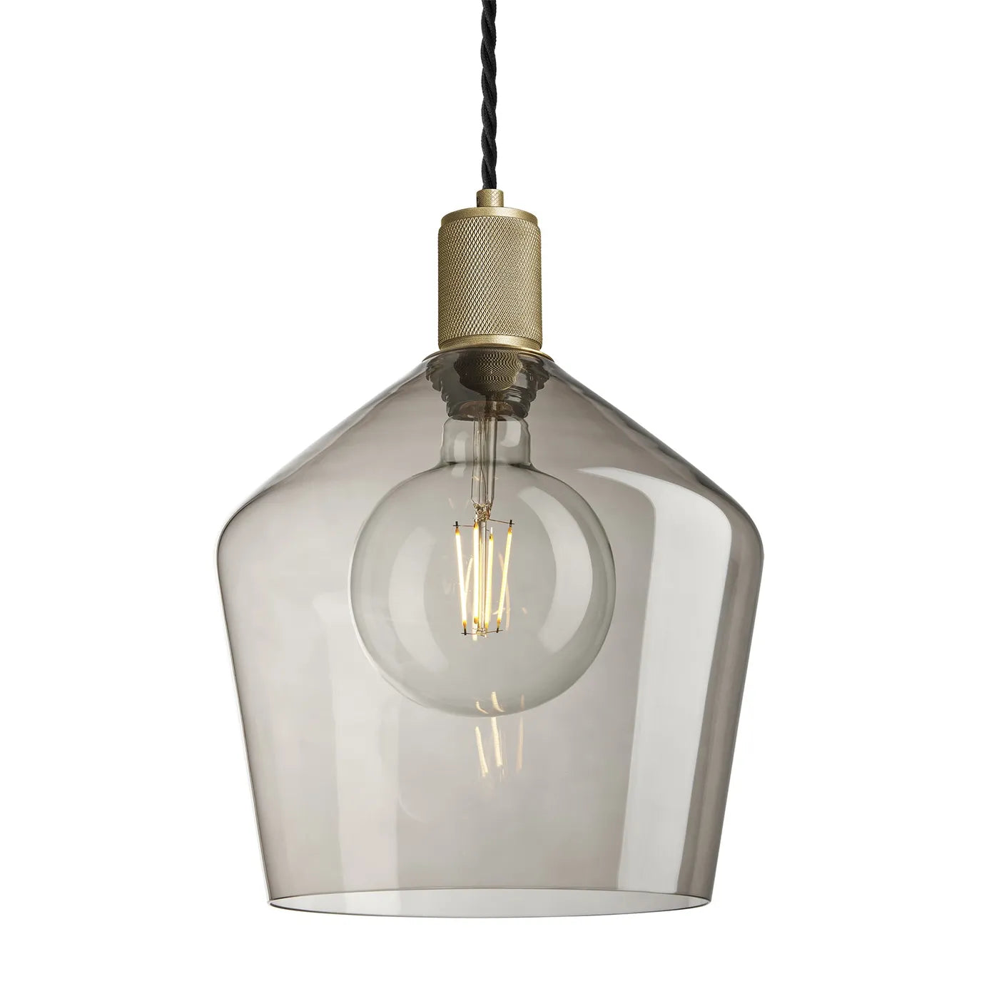 Industville Knurled Glass Schoolhouse Pendant - 10 Inch - Mocha Glass - Brass Pendant Holder