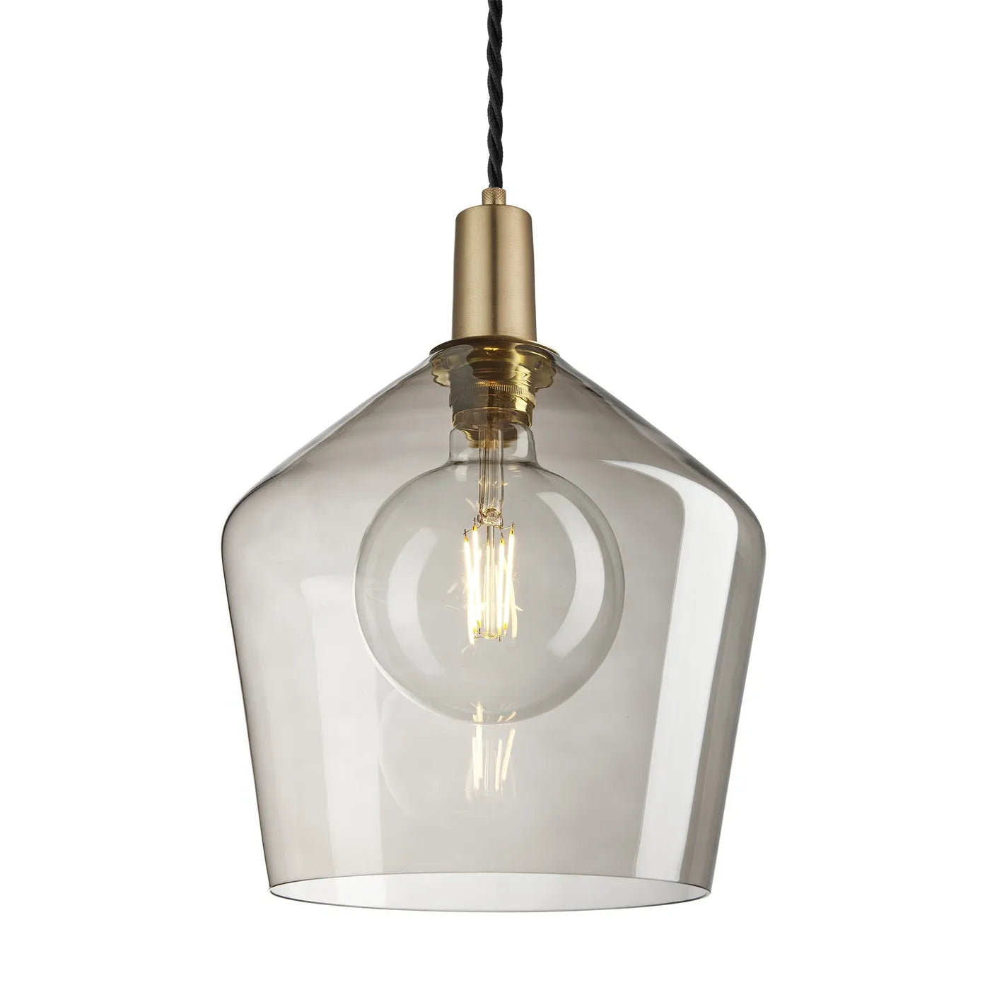 Industville Sleek Glass Schoolhouse Pendant - 10 Inch - Mocha Glass - Brass Pendant Holder