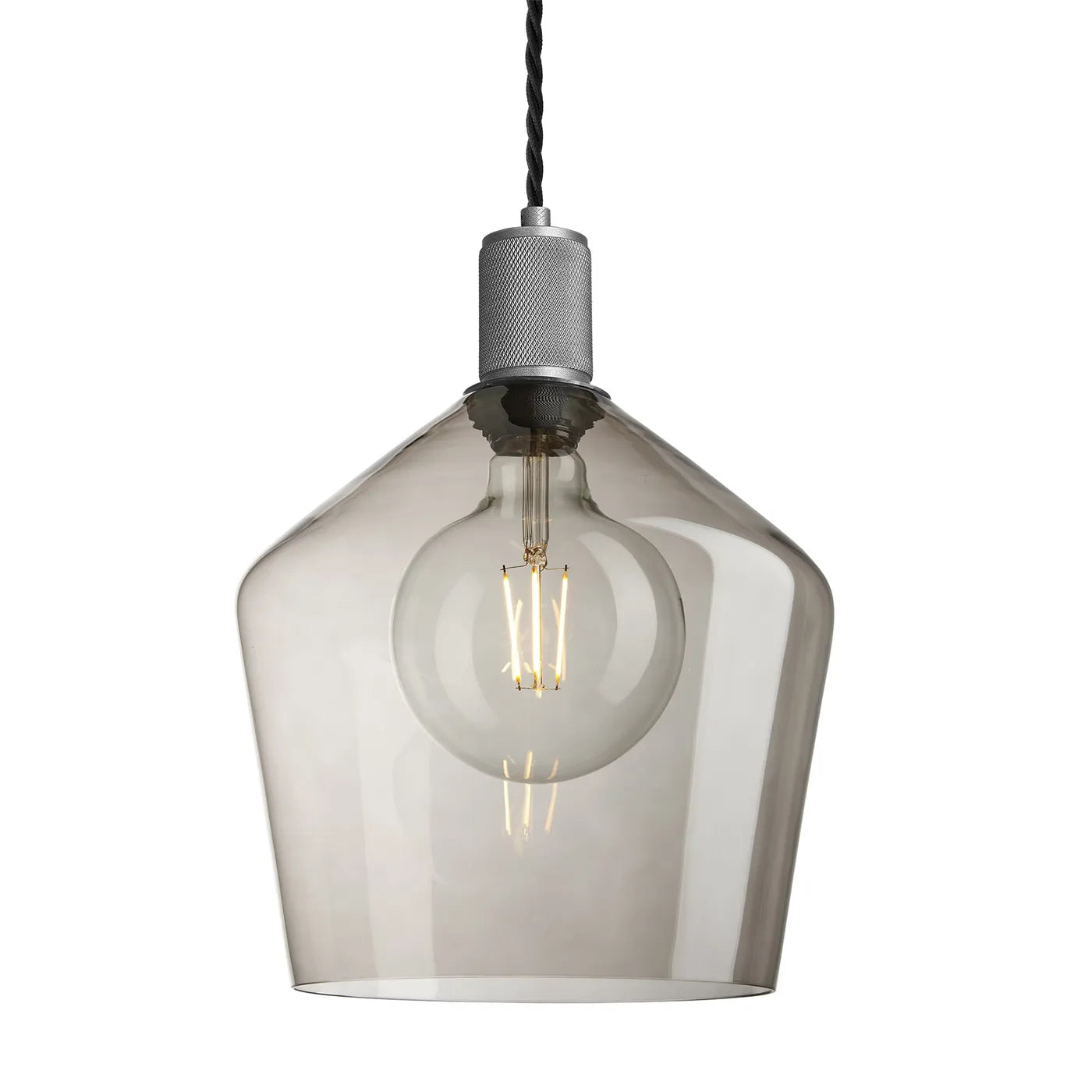 Industville Knurled Glass Schoolhouse Pendant - 10 Inch - Mocha Glass - Pewter Pendant Holder
