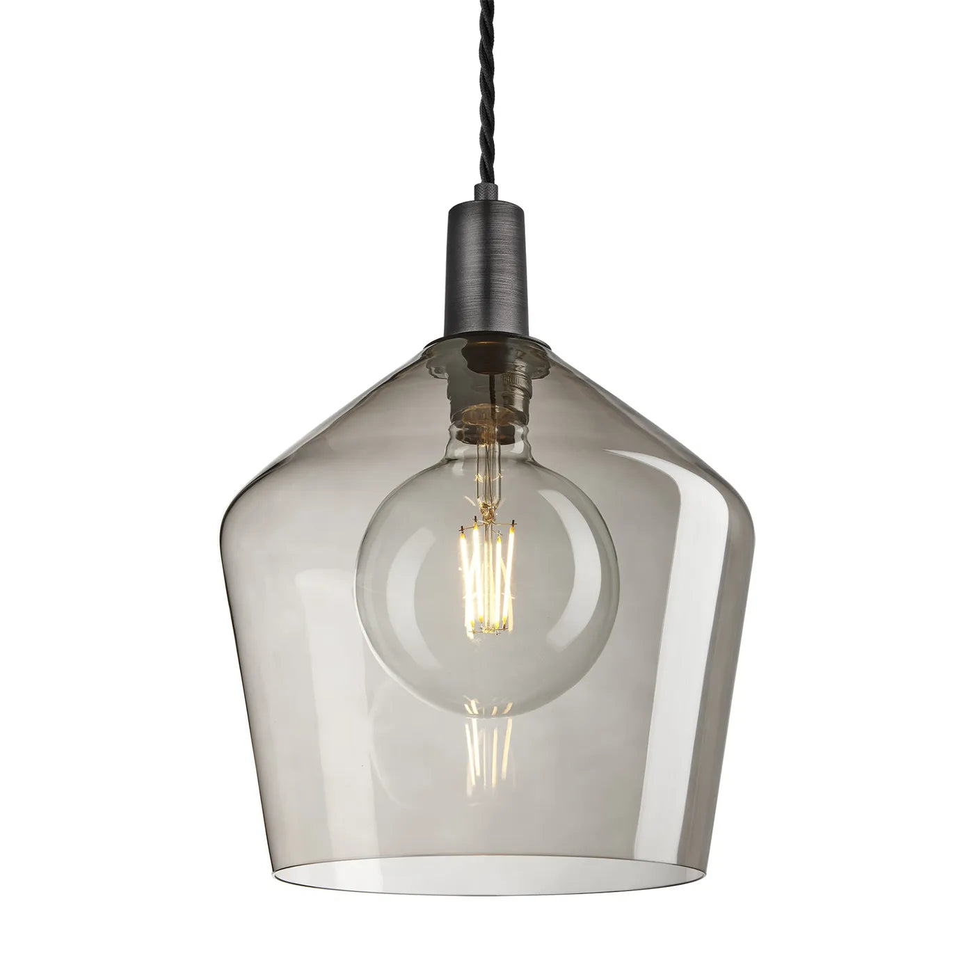 Industville Sleek Glass Schoolhouse Pendant - 10 Inch - Mocha Glass - Pewter Pendant Holder