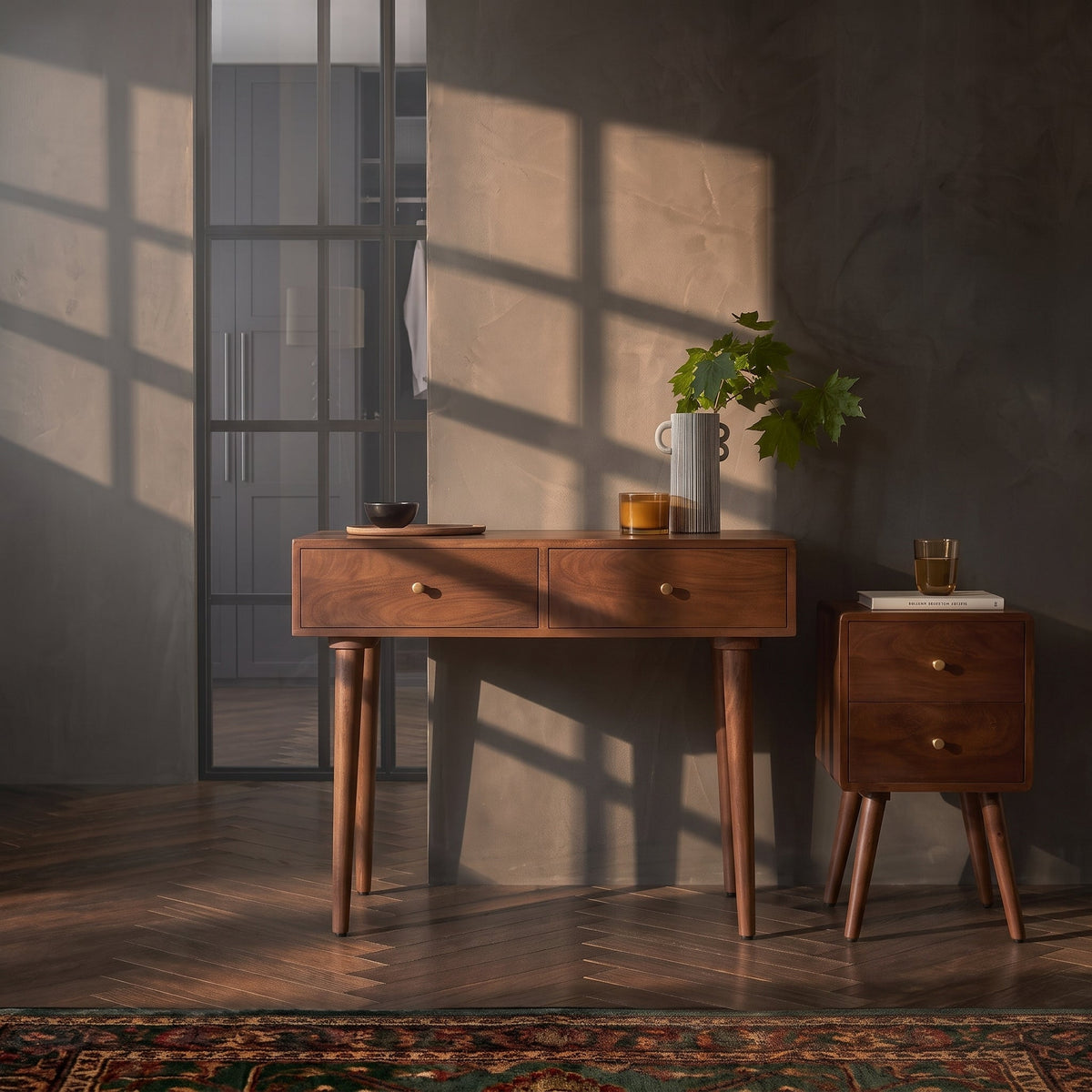 Fishe & Lilly Scandinavian Walnut Oslo Console, Dressing Table, and Desk