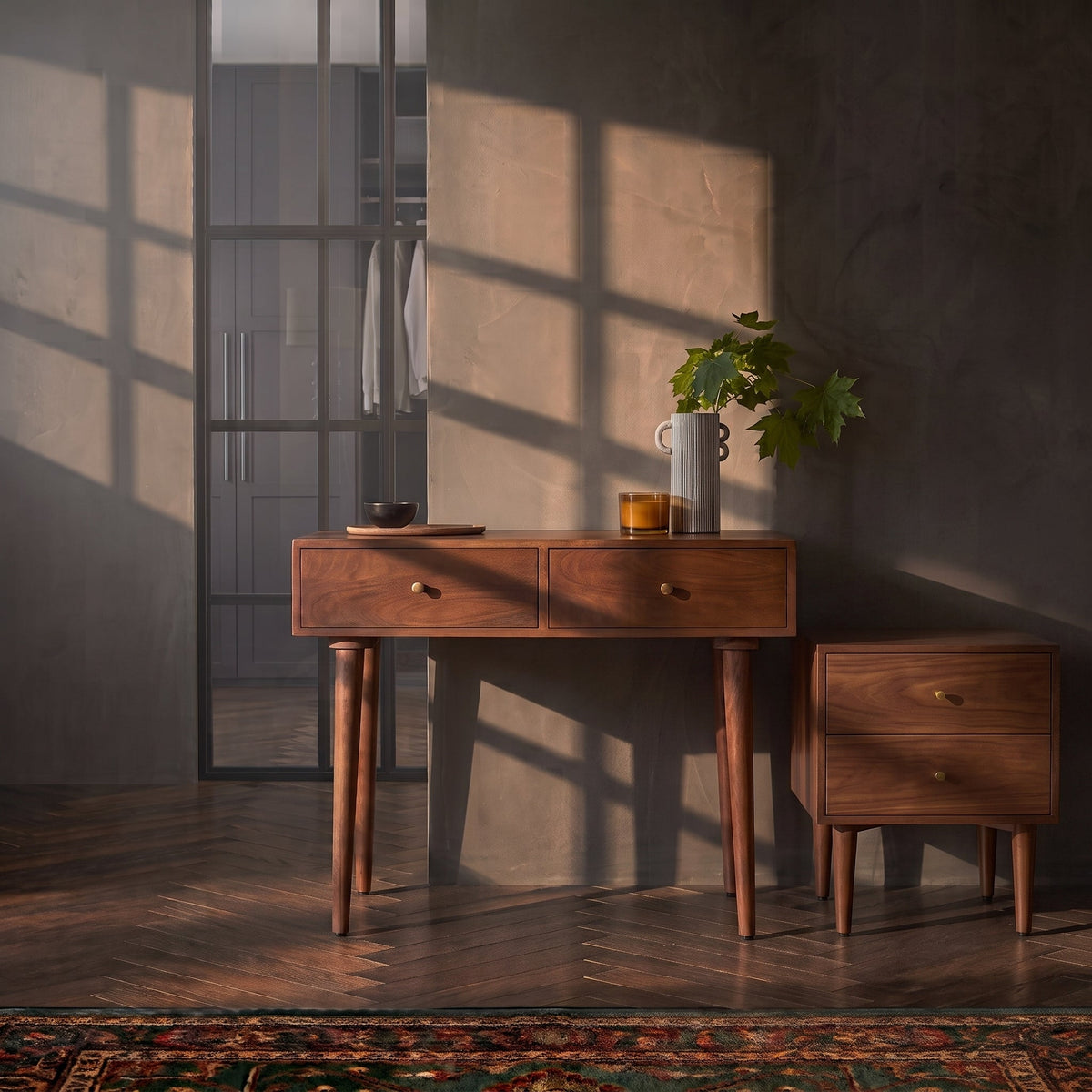 Fishe & Lilly Scandinavian Walnut Oslo Console, Dressing Table, and Desk