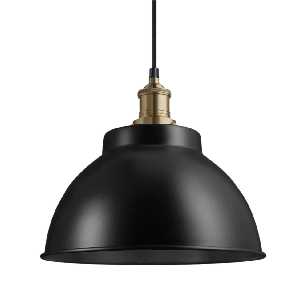 Industville - Brooklyn Dome Pendant Light - 13 Inch - Black Shade - Brass Pendant Holder