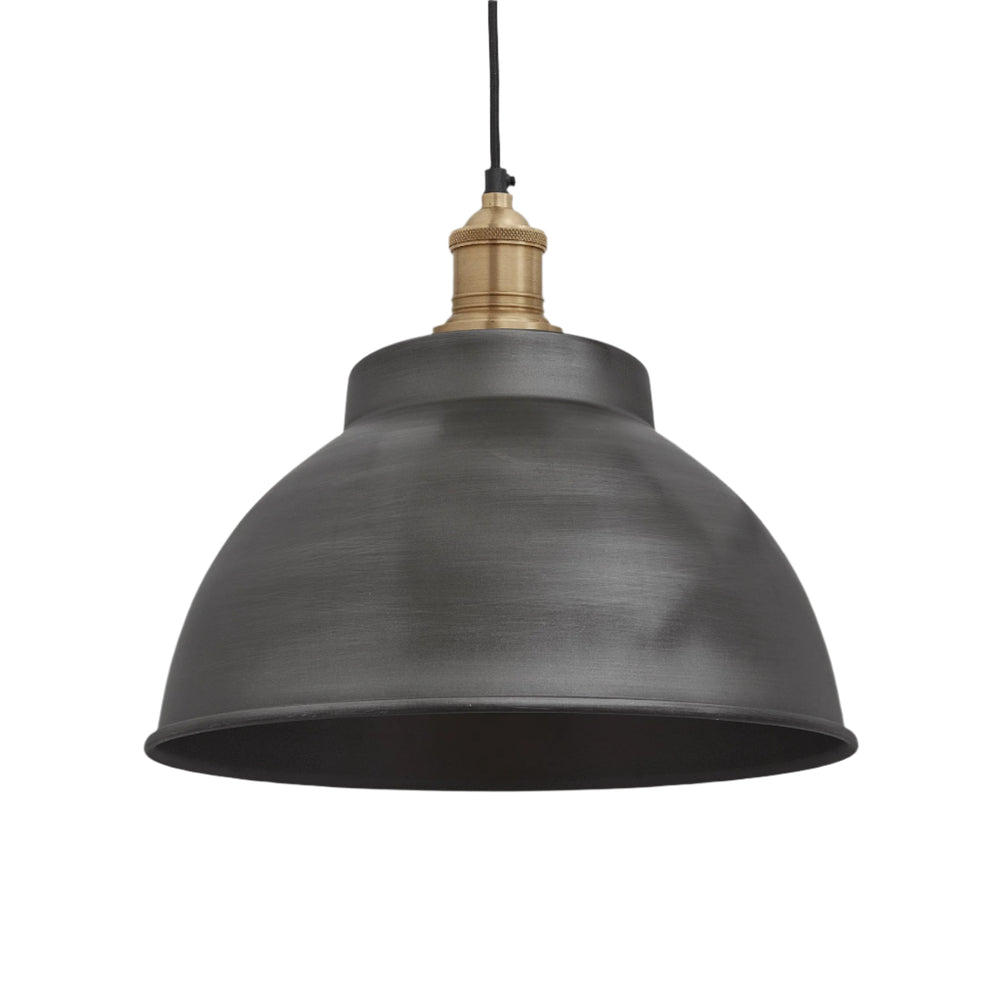 Industville - Brooklyn Dome Pendant Light - 13 Inch - Pewter Shade - Brass Pendant Holder