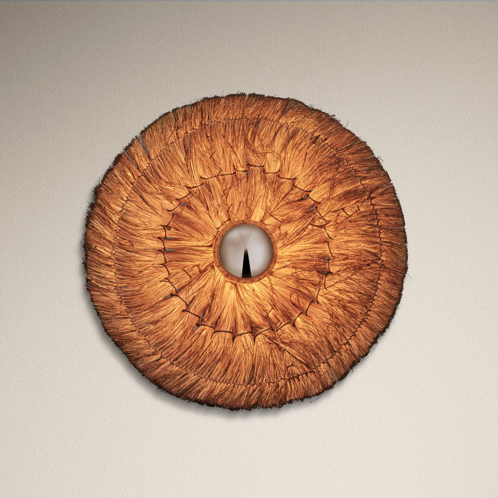 Industville - Moonj Natural Grass Round Wall Light - 18 Inch - Brown