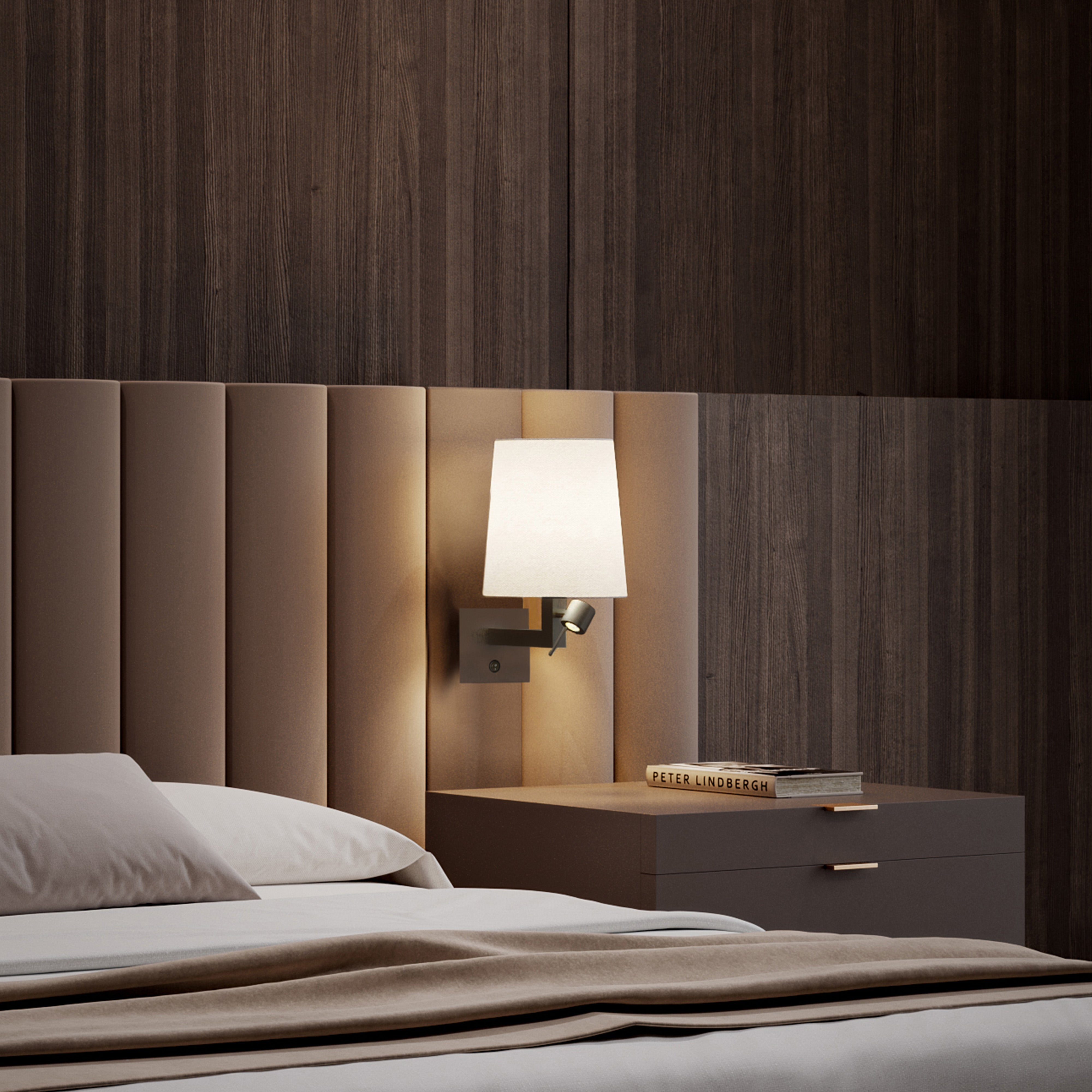 Contardi Heritage Wall Led Lamp - White Linen Shade - Brushed Bronze Frame